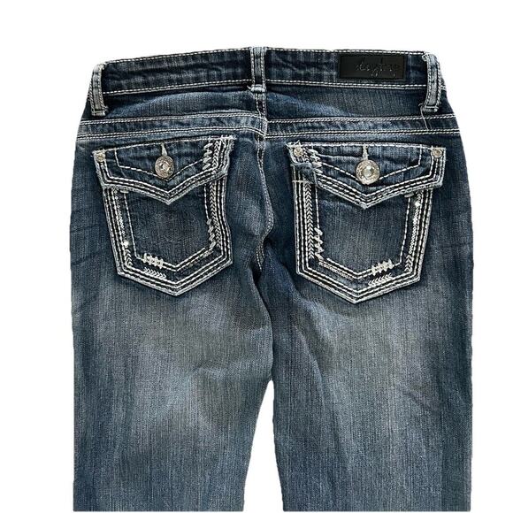 Womens Y2K Daytrip Denim Jeans Embroidered Pockets Gemstones Leo Bootcut 27x31 - Picture 9 of 9
